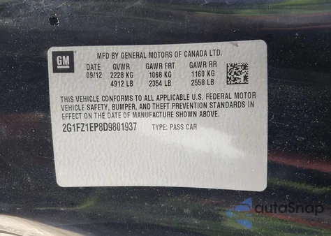 2013 Chevrolet Camaro Zl1 из США, поврежденный, VIN 2G1FZ1EP8D9801937